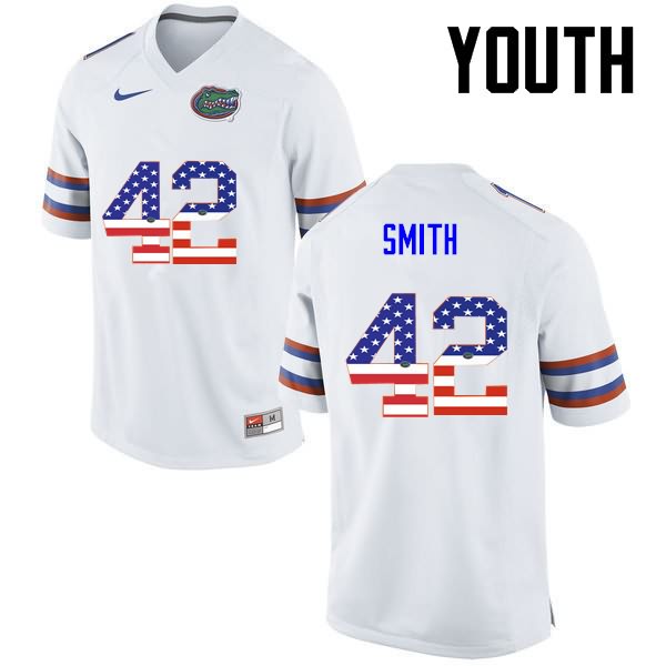 NCAA Florida Gators Jordan Smith Youth #42 USA Flag Fashion Nike White Stitched Authentic College Football Jersey EWI1264JV